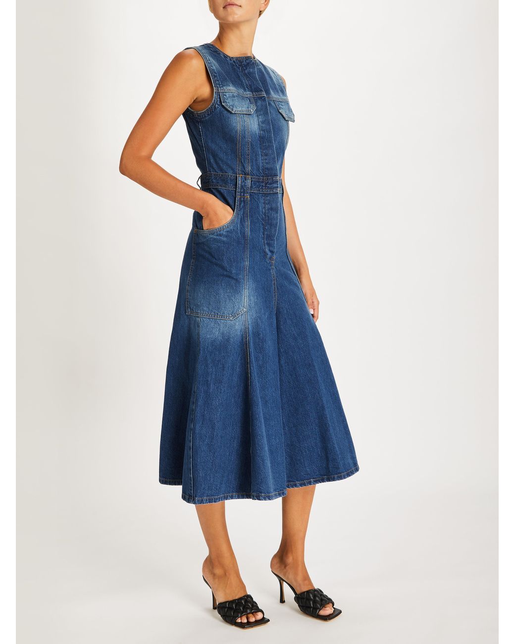 Victoria Beckham Denim Midi Dress in Blue | Lyst
