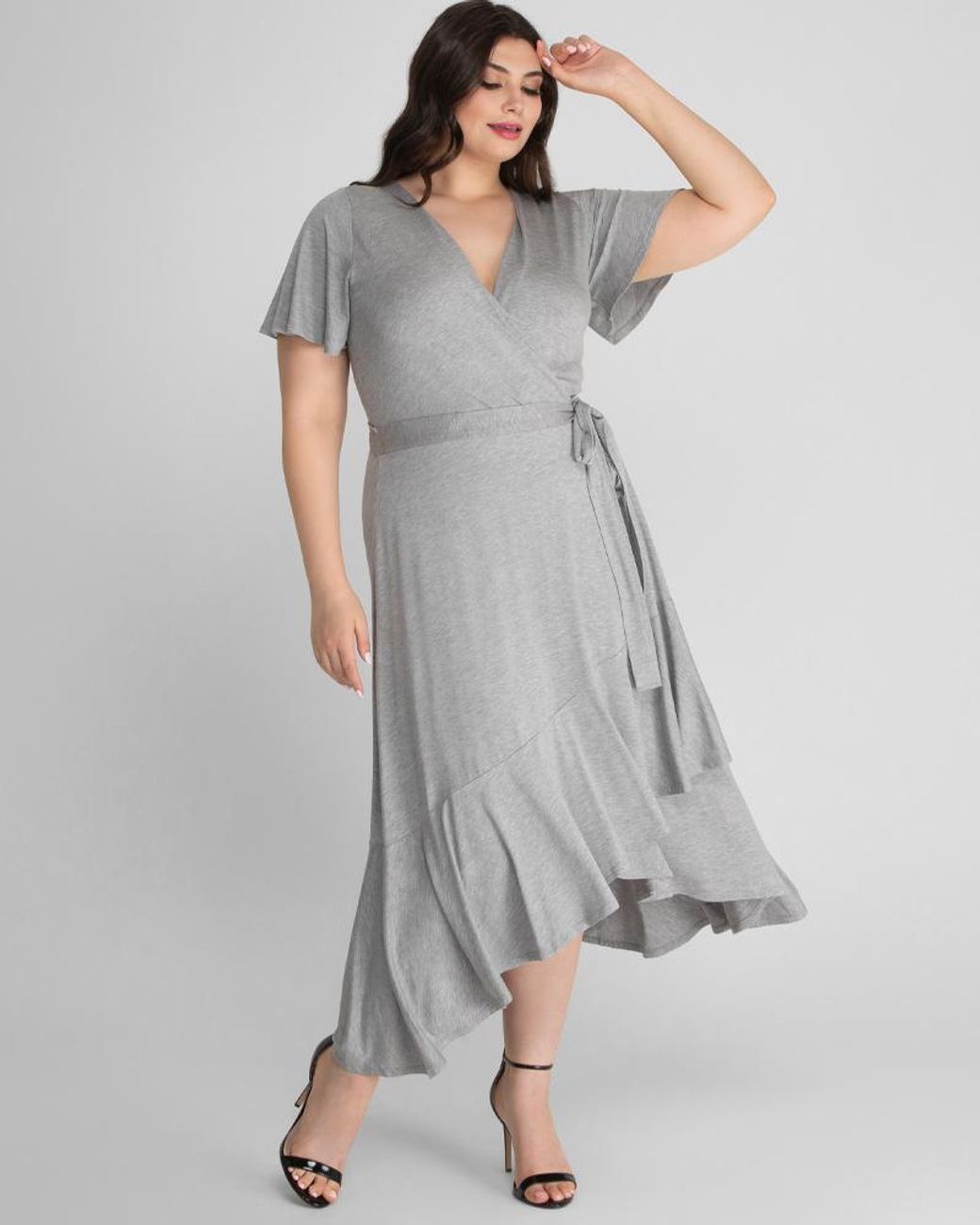 Kiyonna Rayna Plus Size Cocktail Wrap Dress in Gray Lyst