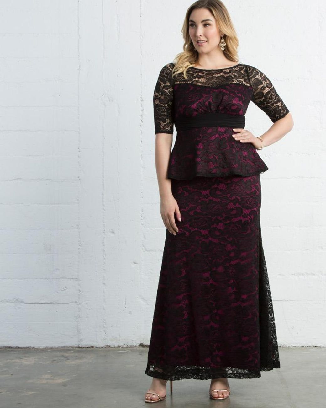 Kiyonna Womens Plus Size Astoria Lace Peplum Gown