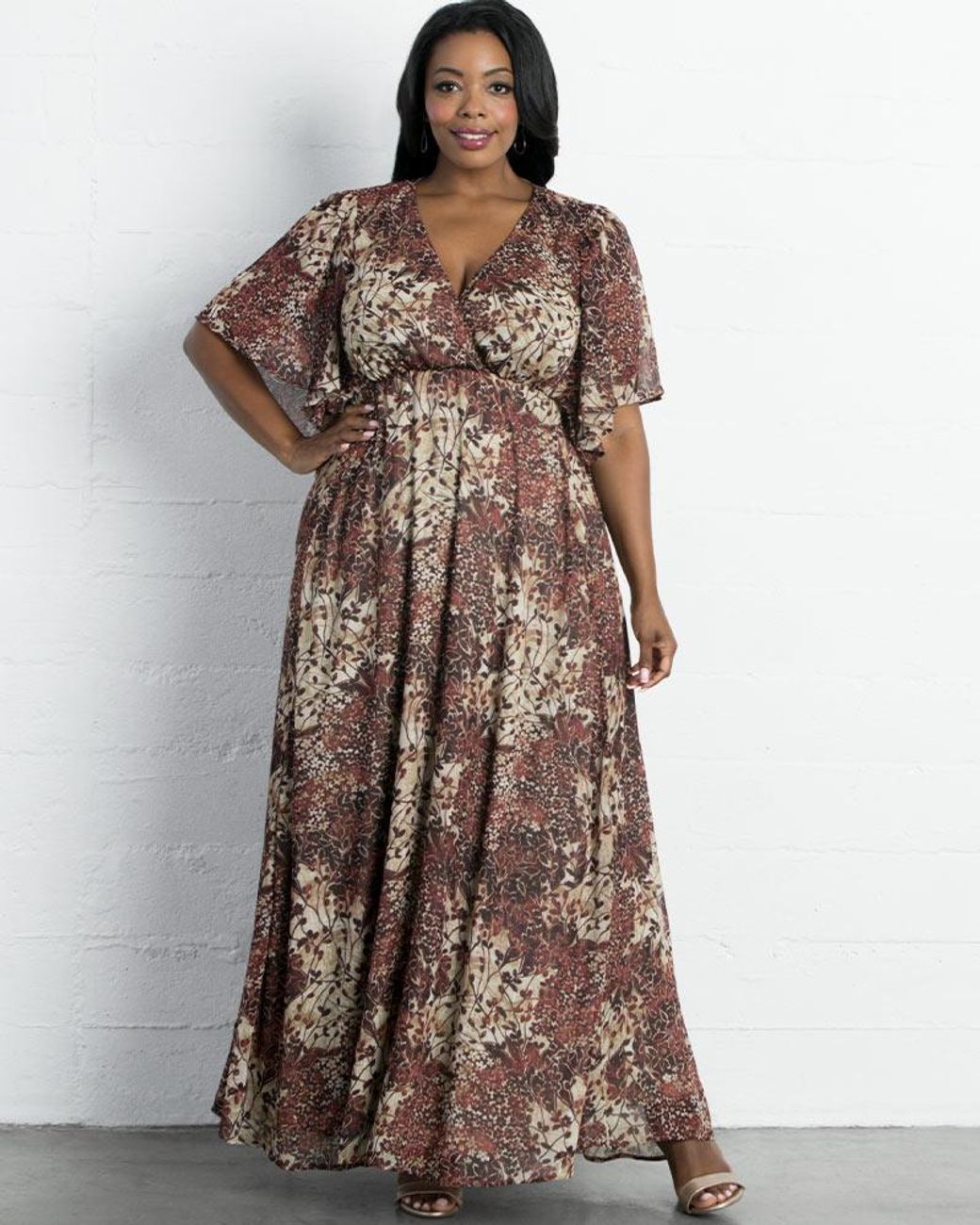 Kiyonna Synthetic Carmella Maxi Dress in Brown | Lyst
