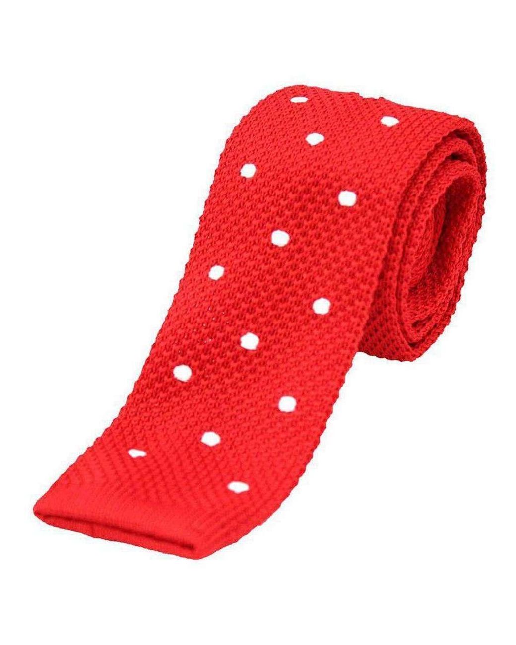 David Van Hagen Mens Ribbed Tie and Polka Dot Handkerchief Set Red 