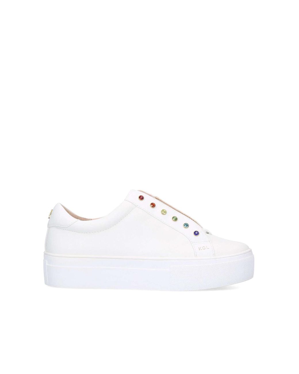 white trainers with rainbow stripes