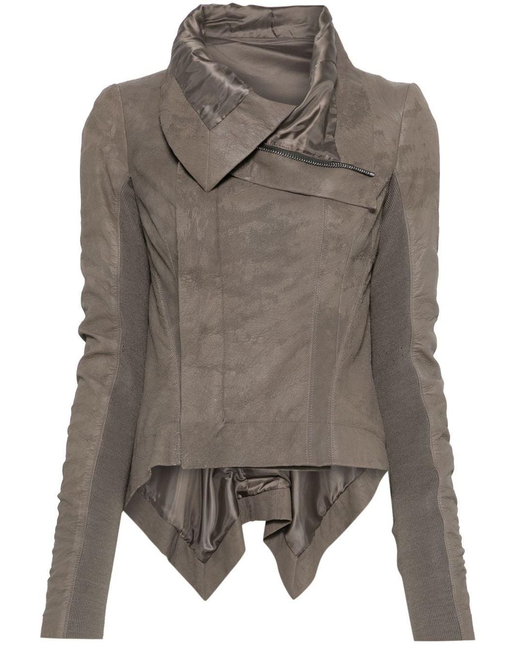 Rick Owens Leather Biker Jacket in Gray | Lyst