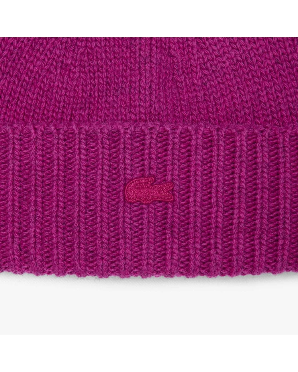Lacoste Purple 3D Rib Knit Wool Beanie