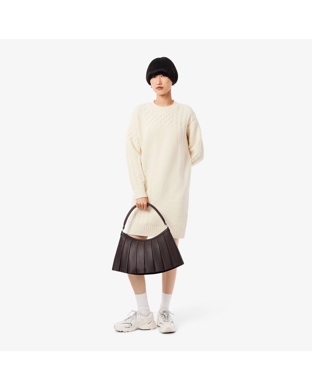 Lacoste White Patchwork Effect Wool Sweater Dress