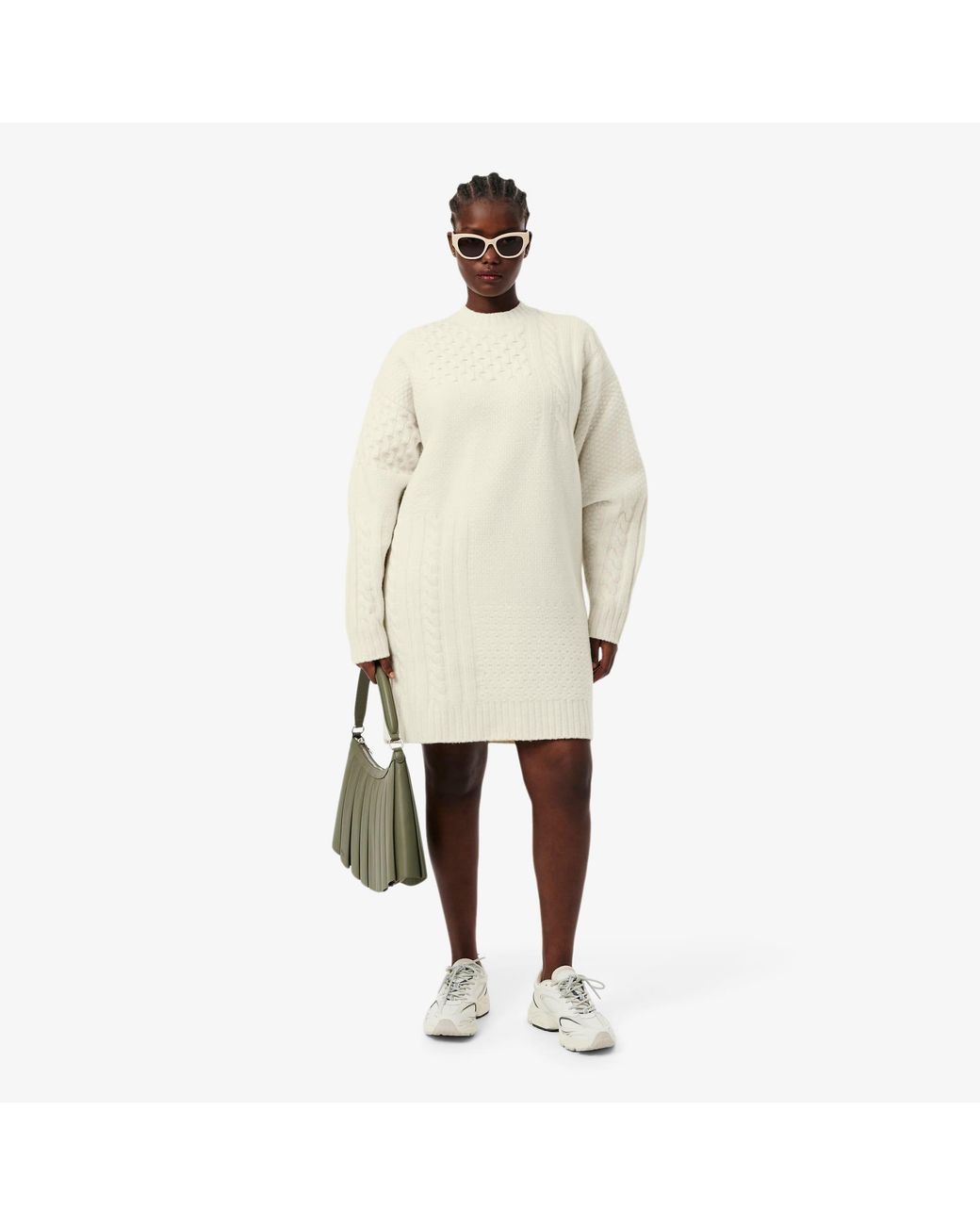 Lacoste White Patchwork Effect Wool Sweater Dress