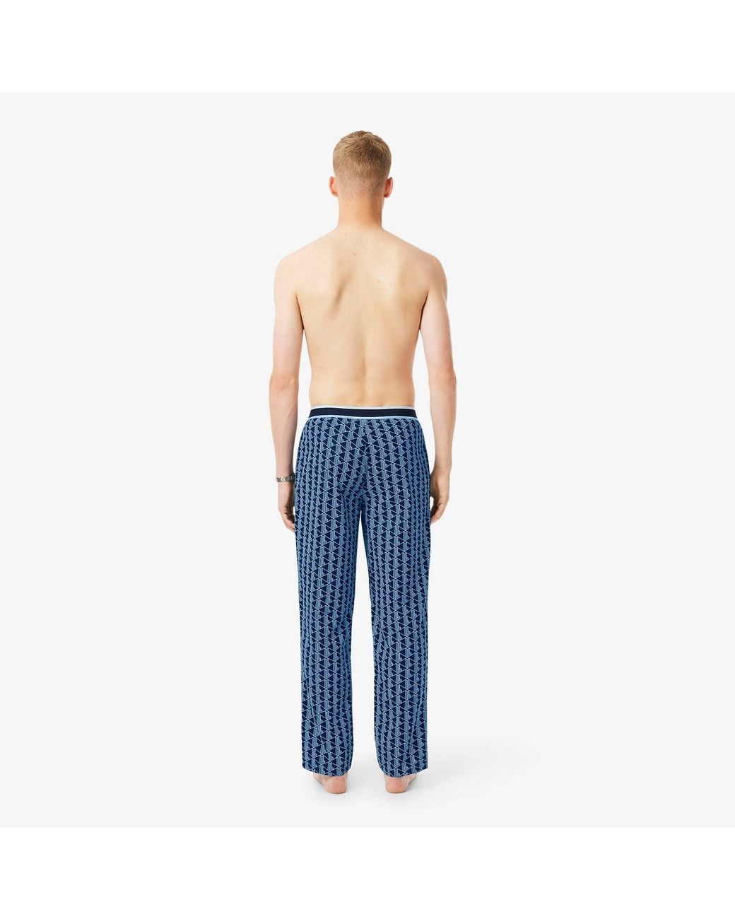 Lacoste Blue Monogram Poplin Pajama Pants for men