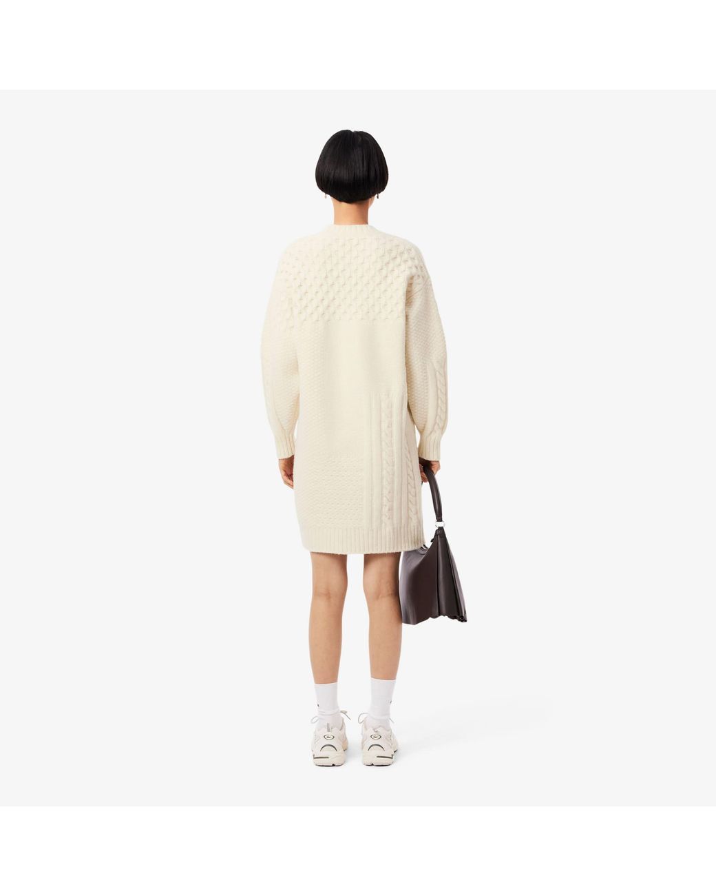 Lacoste White Patchwork Effect Wool Sweater Dress
