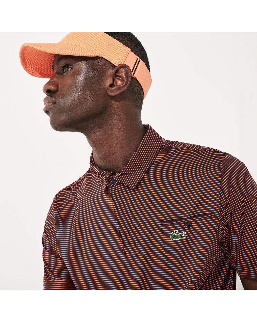 Lacoste Sport Breathable Striped Golf Polo Shirt in Navy Blue,Red (Red