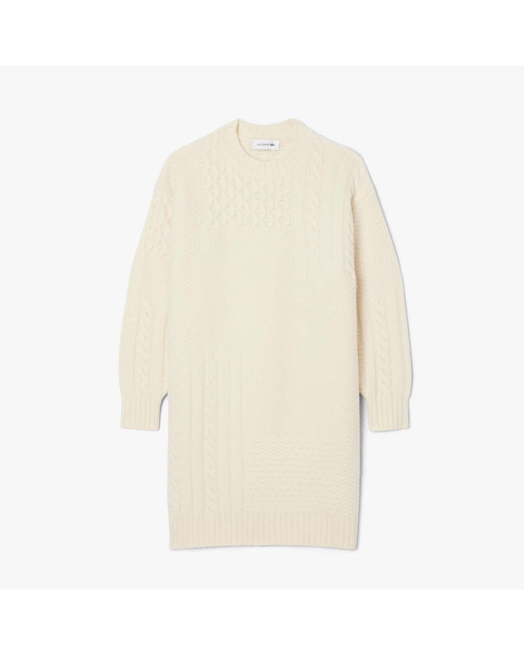 Lacoste White Patchwork Effect Wool Sweater Dress