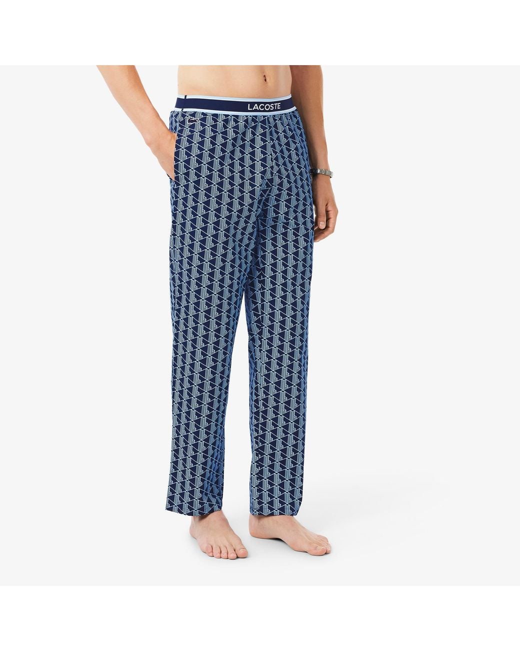 Lacoste Blue Monogram Poplin Pajama Pants for men