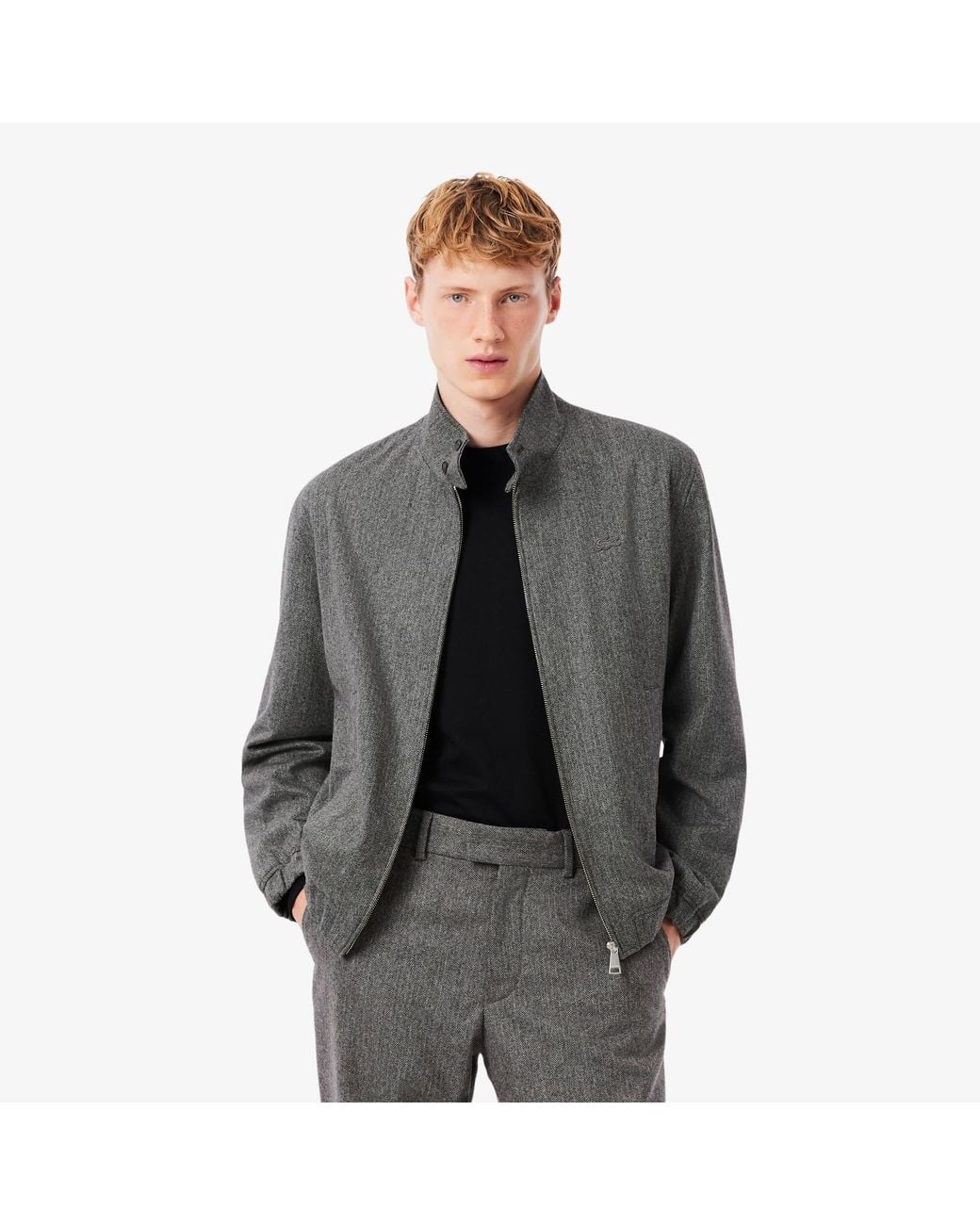 Lacoste Gray Wool Harrington Jacket for men