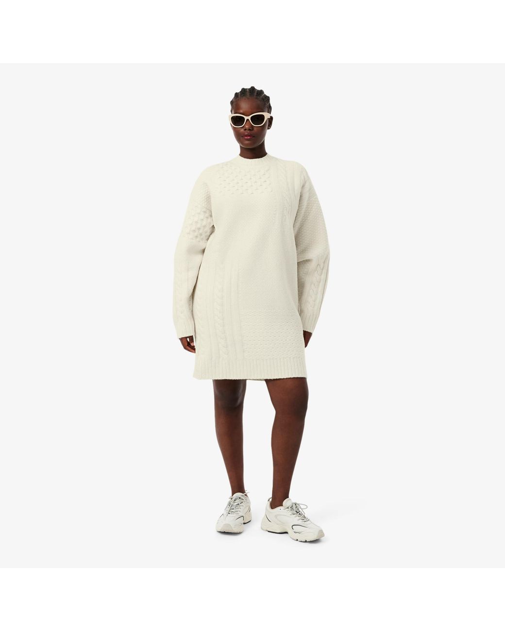 Lacoste White Patchwork Effect Wool Sweater Dress