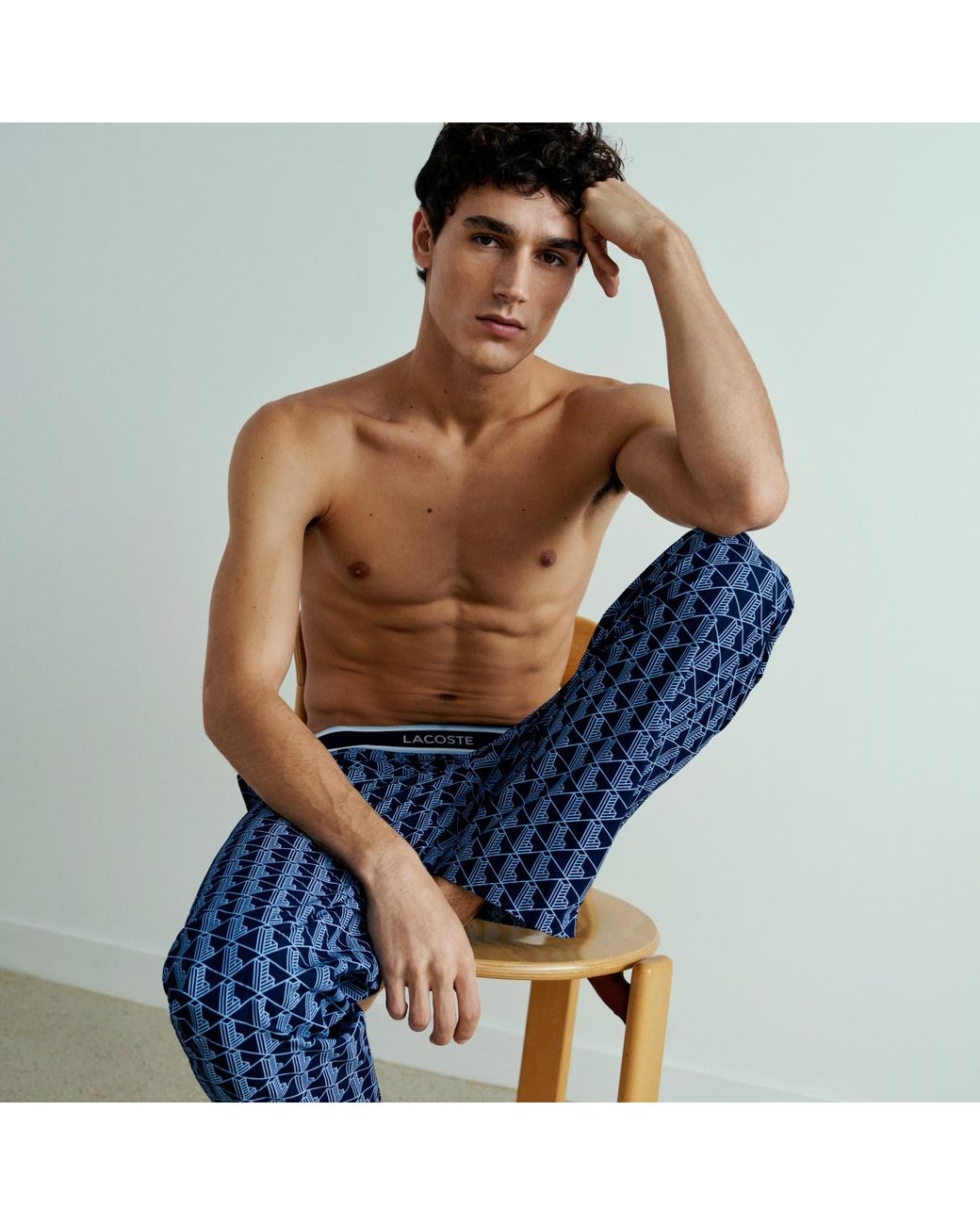 Lacoste Blue Monogram Poplin Pajama Pants for men