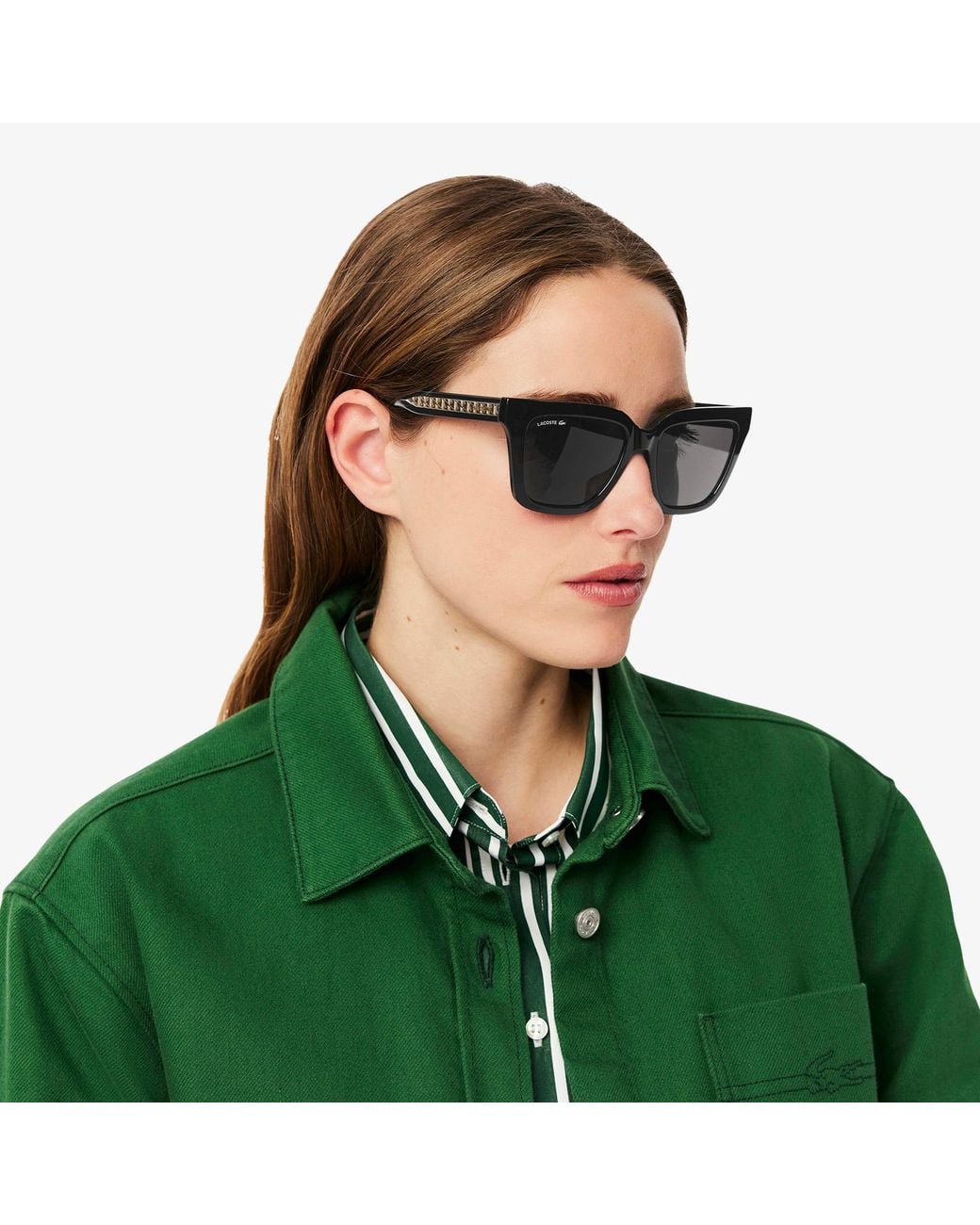 Lacoste Black Monogram Rectangle Glasses