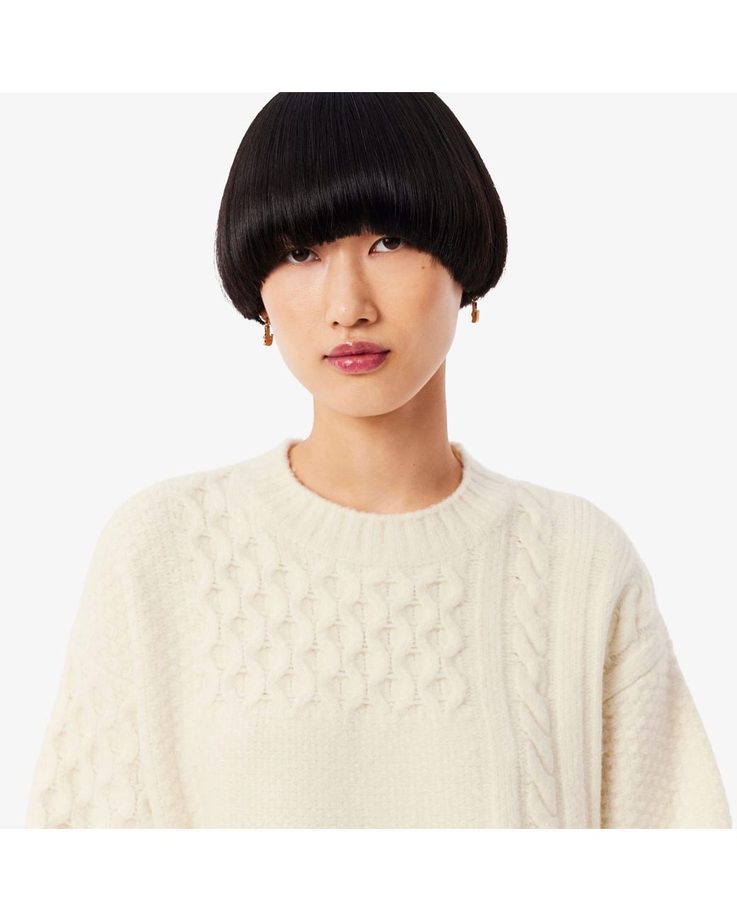 Lacoste White Patchwork Effect Wool Sweater Dress