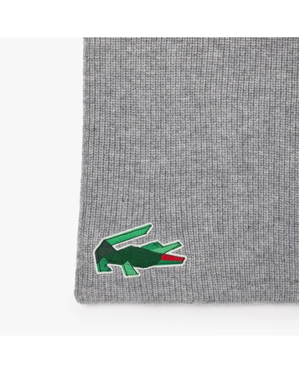 Lacoste Gray Crocodile Graphic Wool Scarf