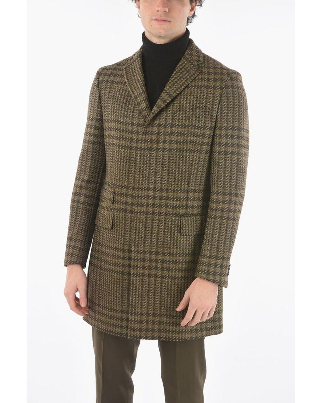 Corneliani Cc Collection 3 Pocket Houndstooth Wool And Cashmere Coat in  Natural for Men | Lyst