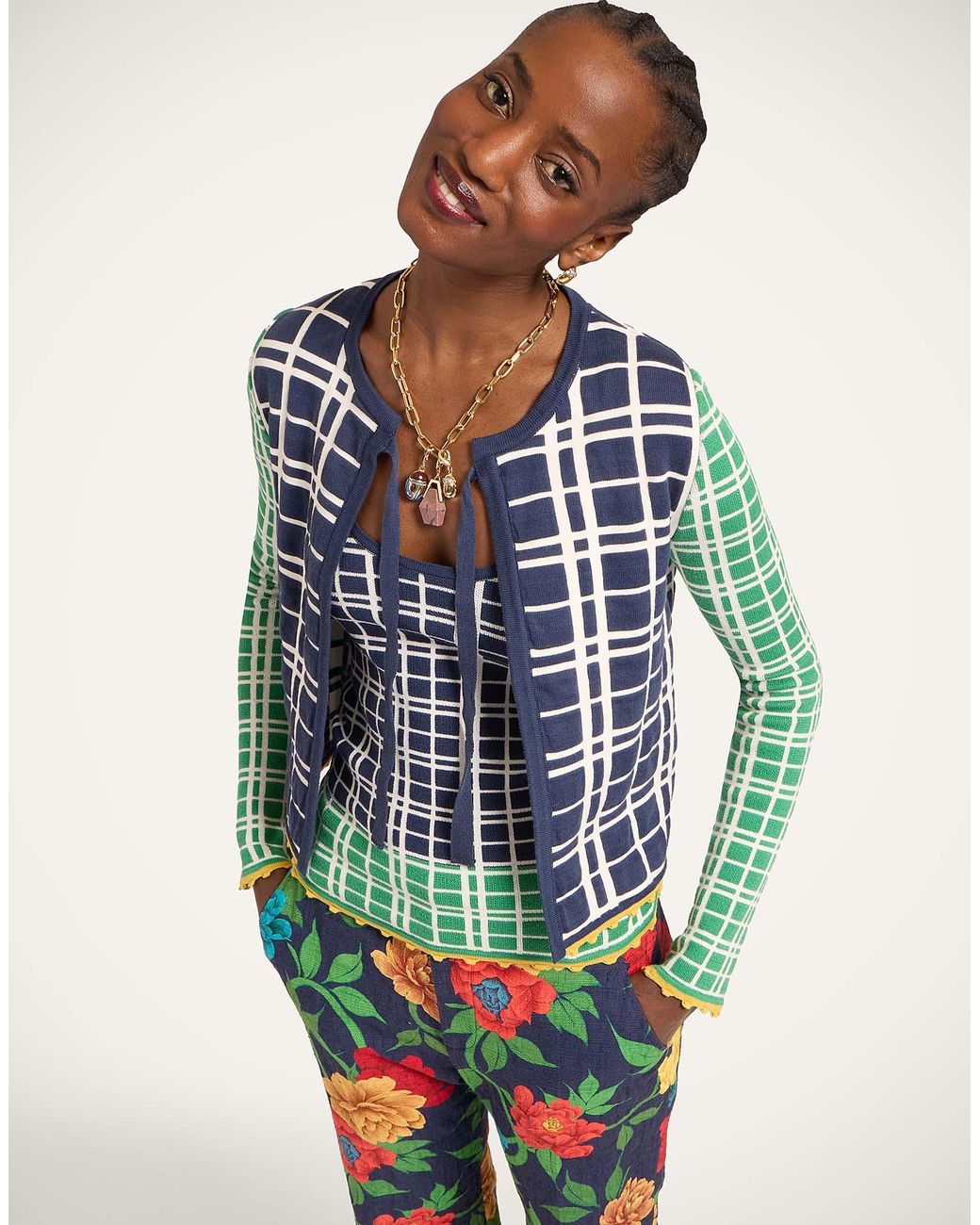 LaDoubleJ Blue Check Me Cardigan