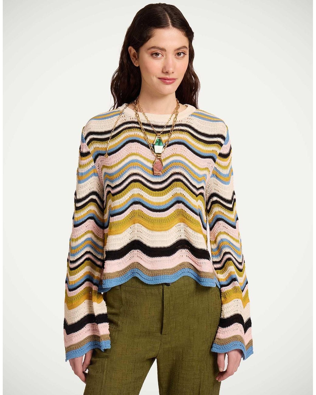 LaDoubleJ Yellow Chevron Crop Sweater