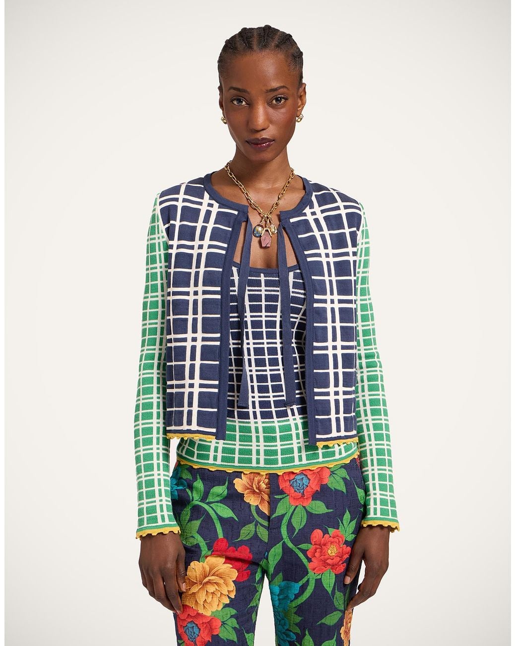 LaDoubleJ Blue Check Me Cardigan