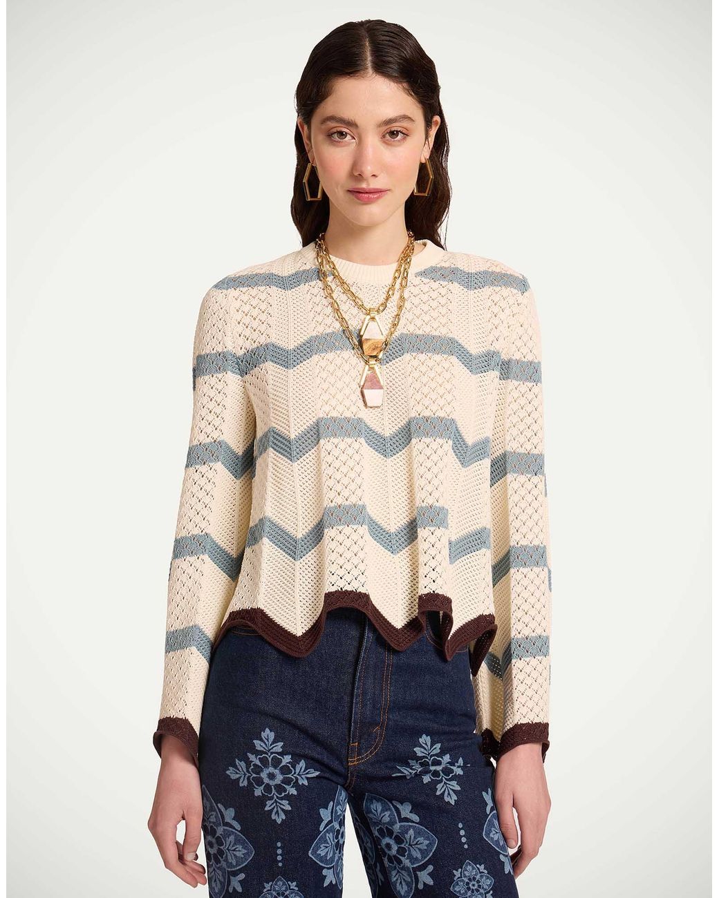 LaDoubleJ Natural Chevron Crop Sweater