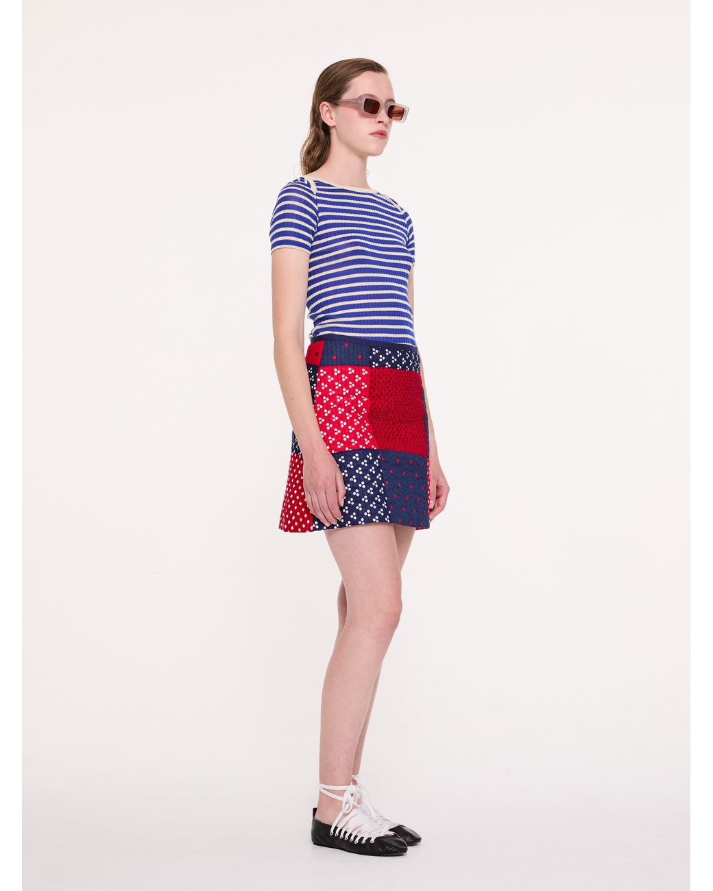 La Fetiche Blue Jaja Striped Short Sleeve Top