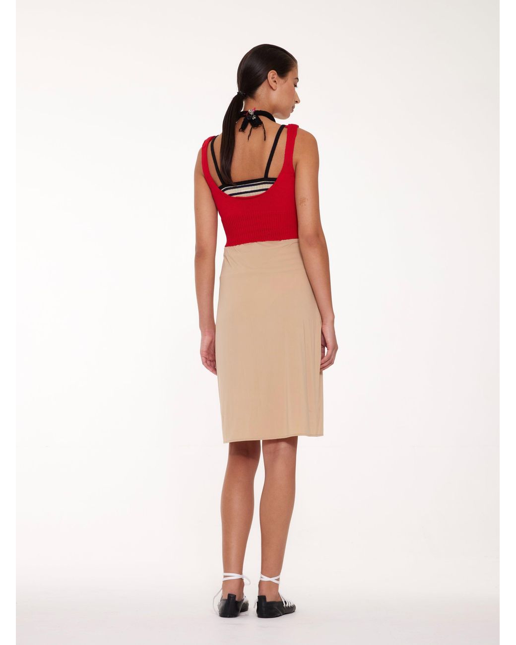 La Fetiche Red Eleni Slip Dress With Knitted Bralette