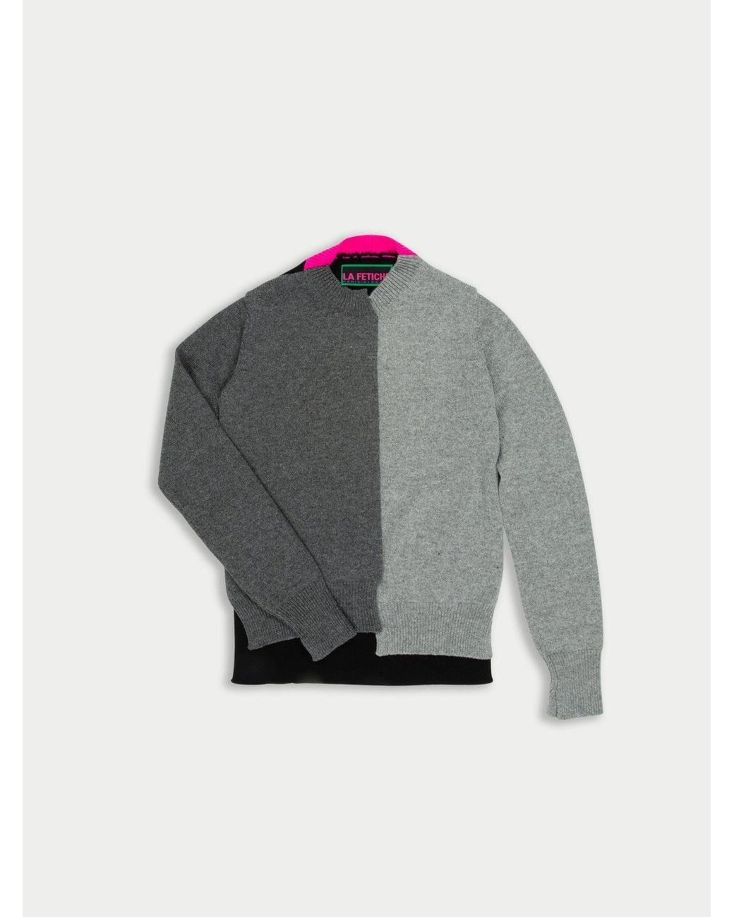 La Fetiche Gray Cathy Hand Framed Patched Sweater With Neon Collar Detail