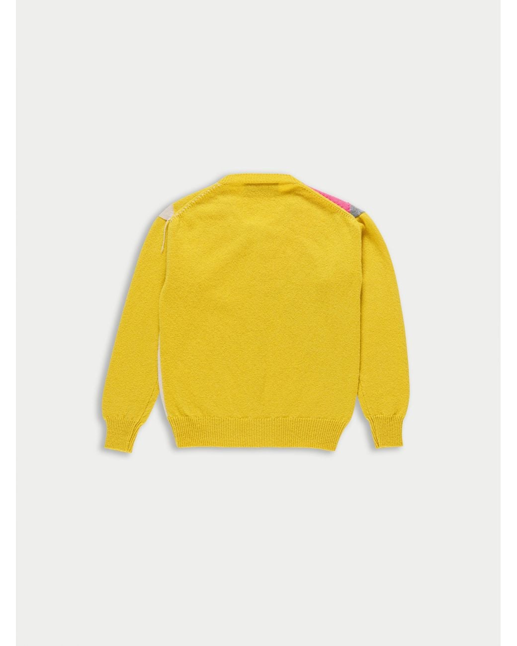 La Fetiche Yellow Cynthia Crew Neck Argyle Cardigan