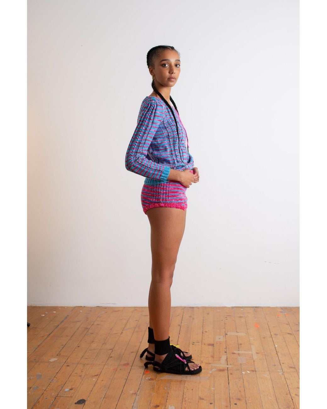 La Fetiche Pink Edie Handknitted Striped Pants