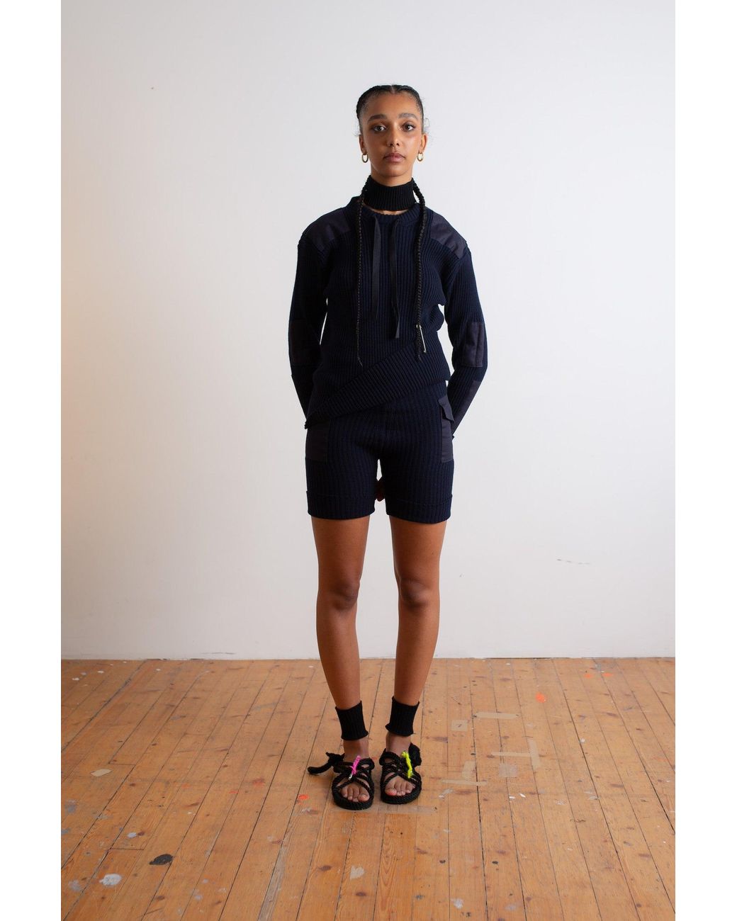 La Fetiche Blue Selah Ribbed Knitted Shorts