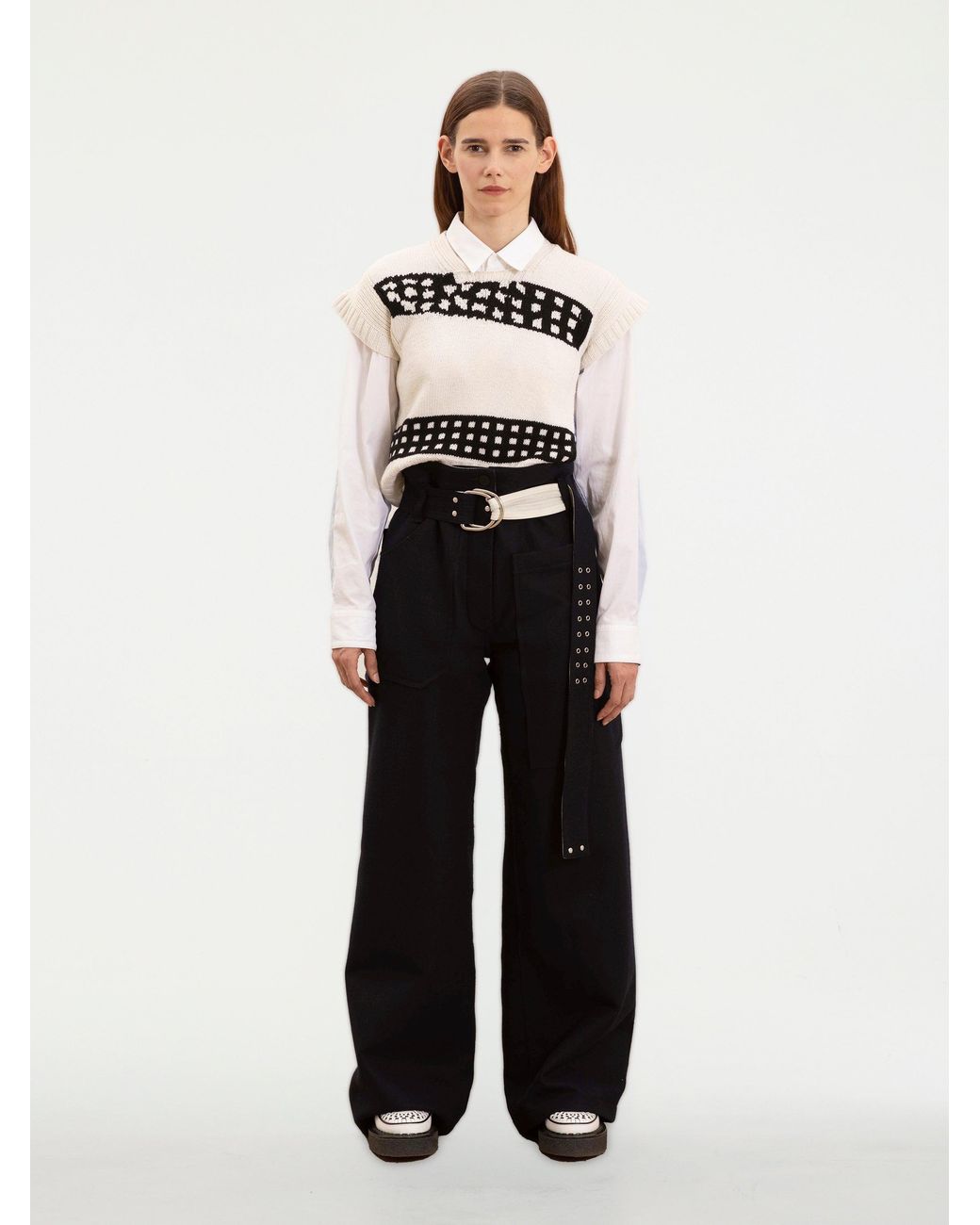 La Fetiche Blue David Raw-Cut Felt Sailor Pants With Military D Ring Belt