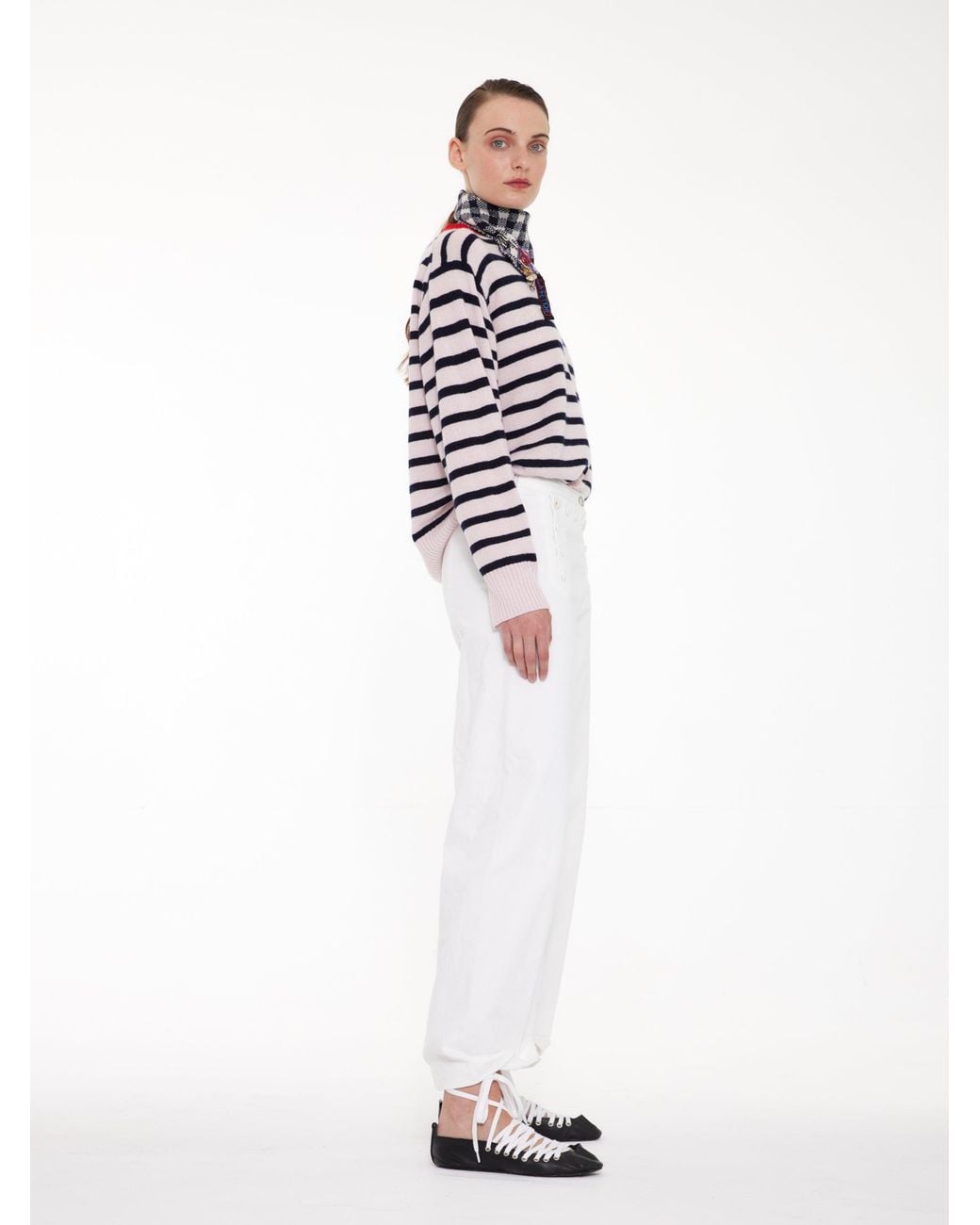 La Fetiche Red Olga Striped Crew Neck Sweater