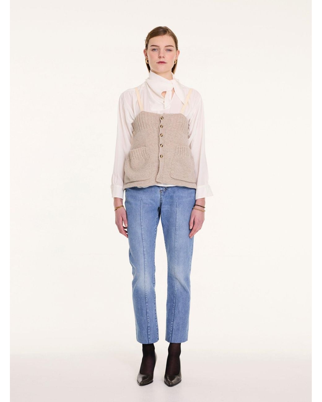 La Fetiche White Yuki Knitted Camisole Top