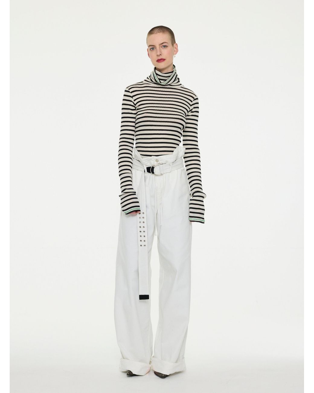 La Fetiche White Biba Roll Neck Striped Top