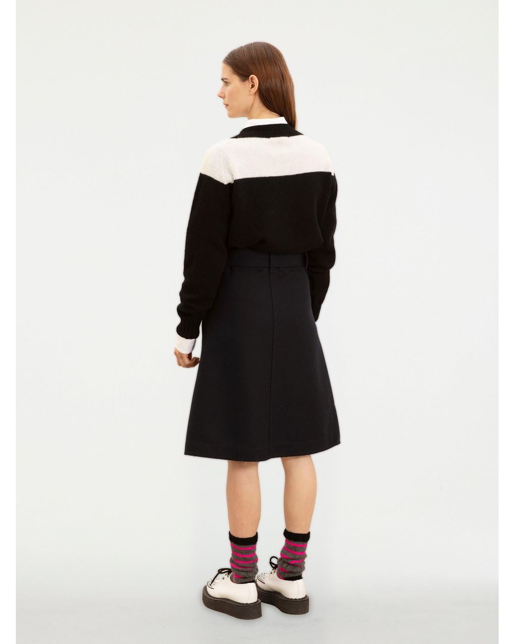 La Fetiche Blue Bonnie Raw-Cut Felt A-Line Skirt With D Ring Military Belt