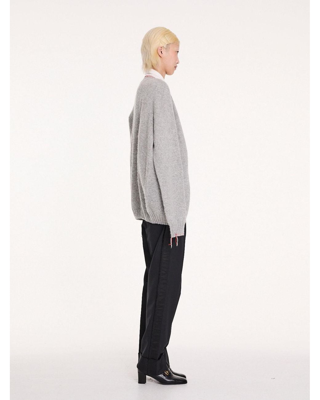 La Fetiche Gray Beaton Brushed V-Neck Cardigan