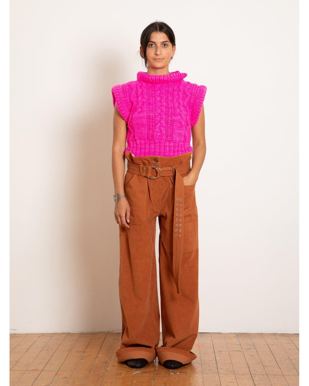 La Fetiche Pink Alma Chunky Hand Knitted Cable Sweater Vest