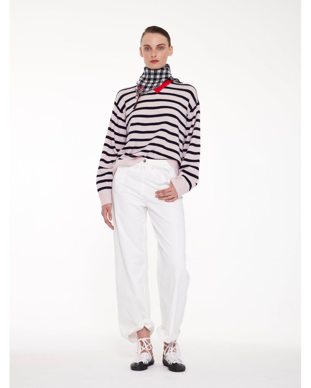 La Fetiche Red Olga Striped Crew Neck Sweater