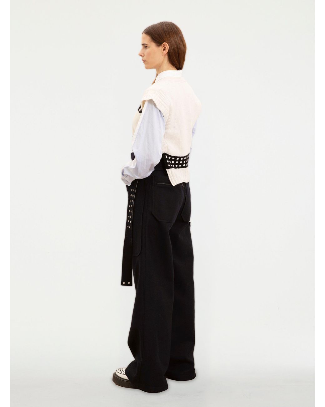 La Fetiche Blue David Raw-Cut Felt Sailor Pants With Military D Ring Belt