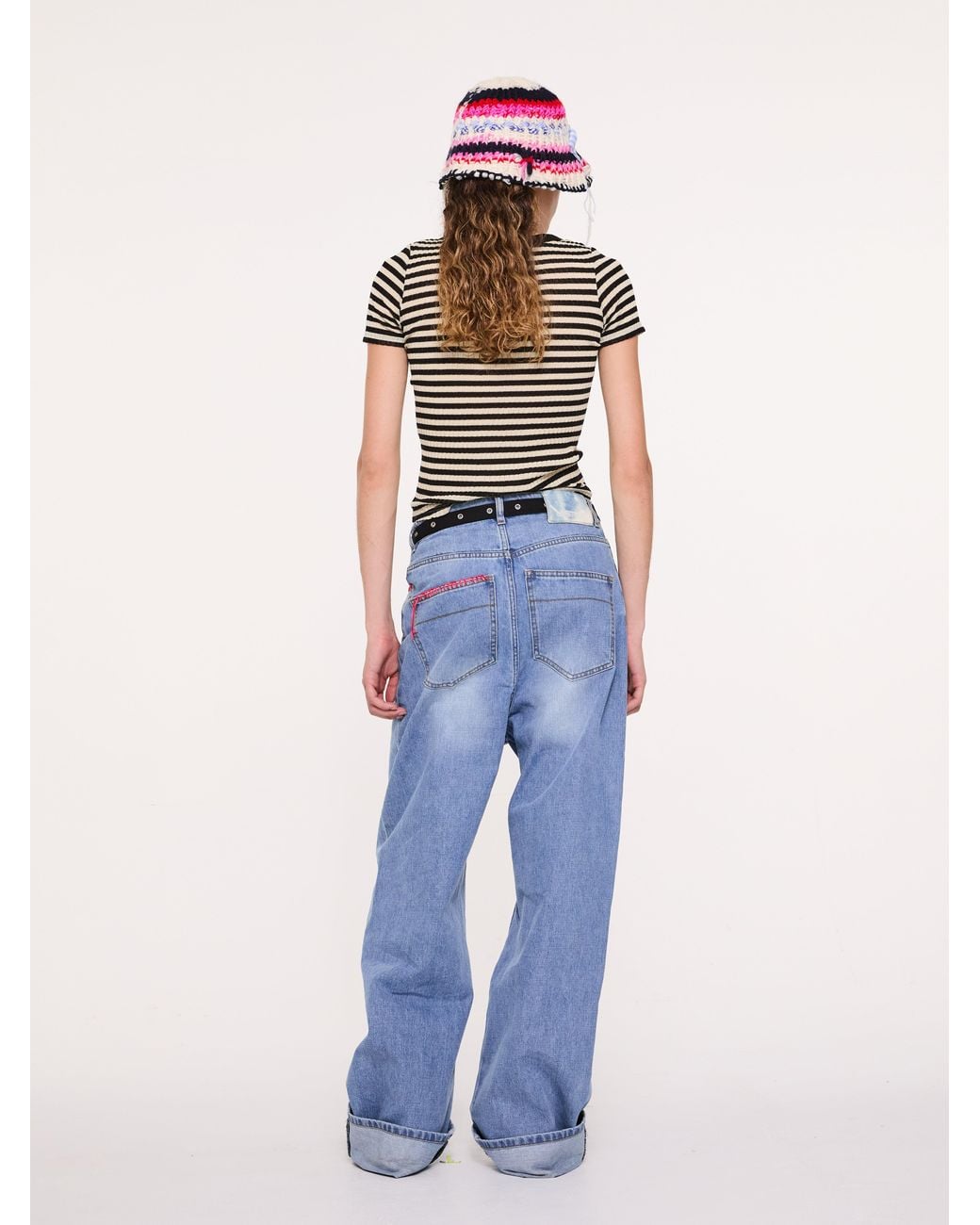 La Fetiche White Jaja Striped Short Sleeve Top