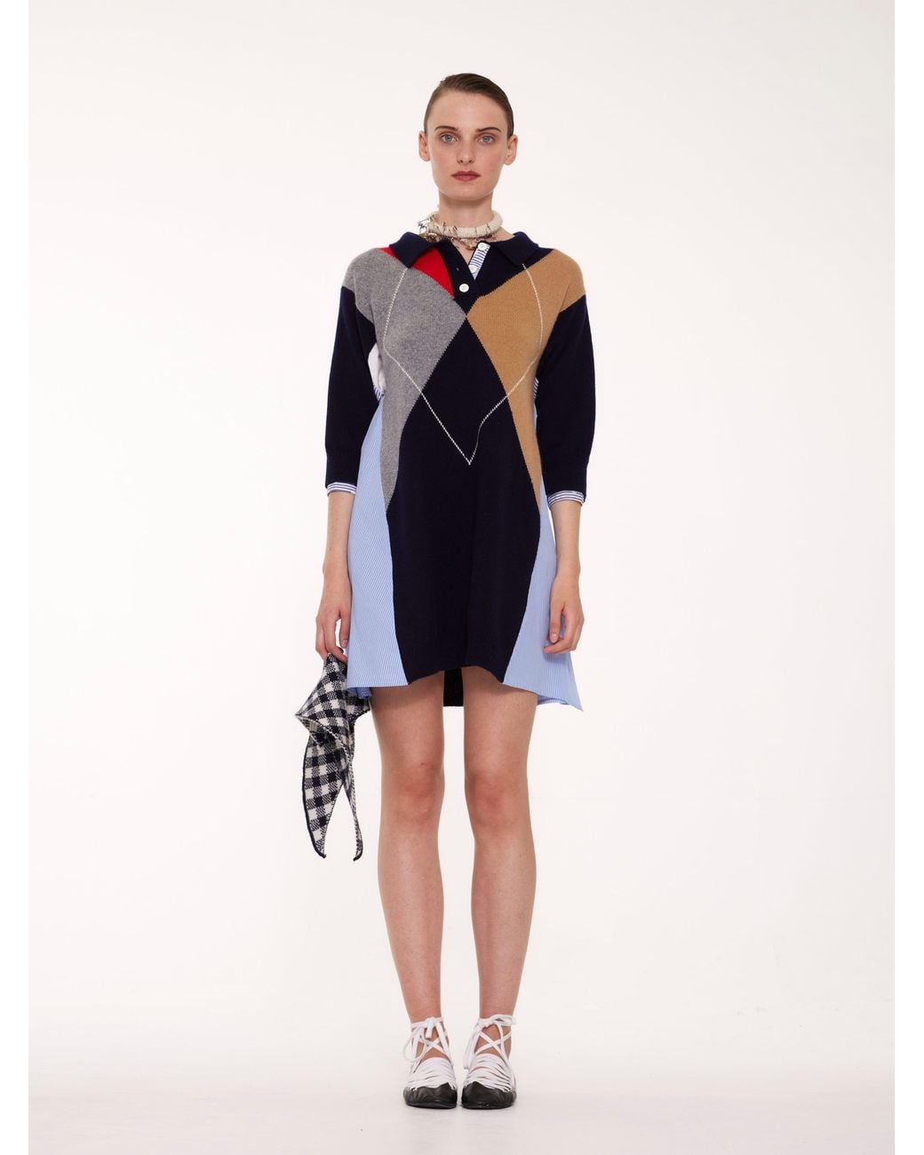La Fetiche Blue Jisoo Argyle Polo Dress
