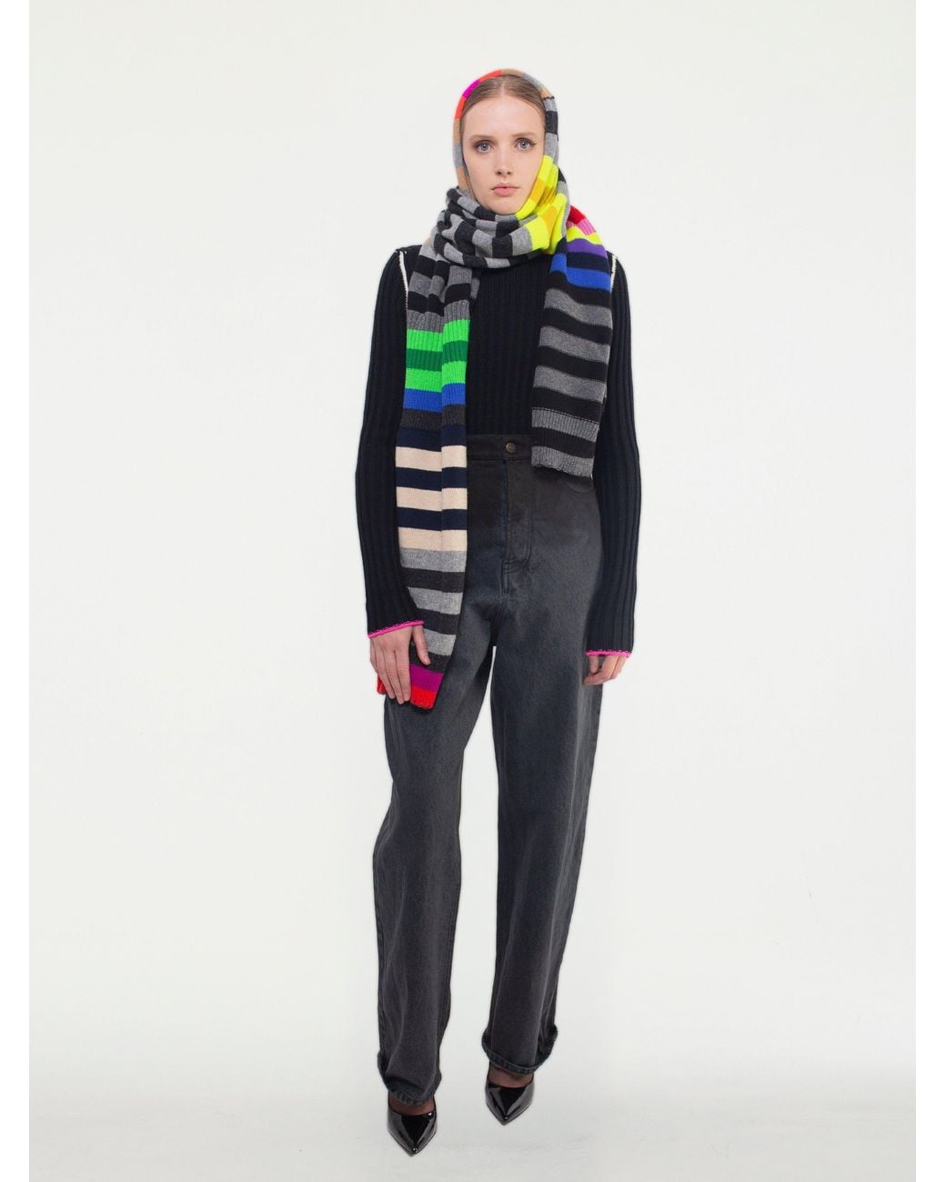 La Fetiche White Pascale Hooded Striped Sweater Scarf
