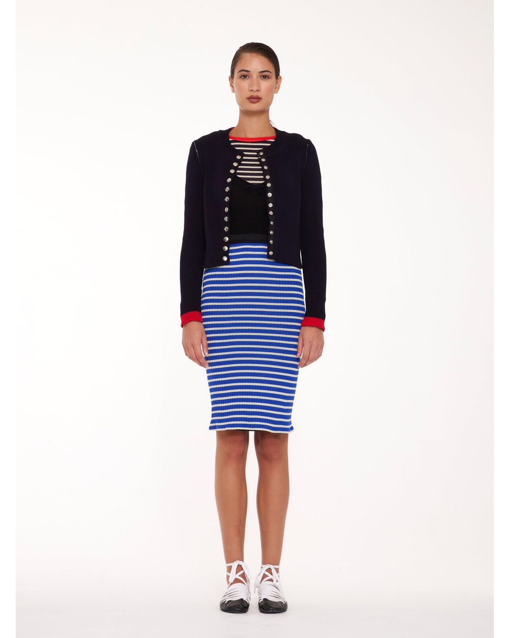 La Fetiche Blue Rosemary Shrunken Fit Ribbed Cardigan