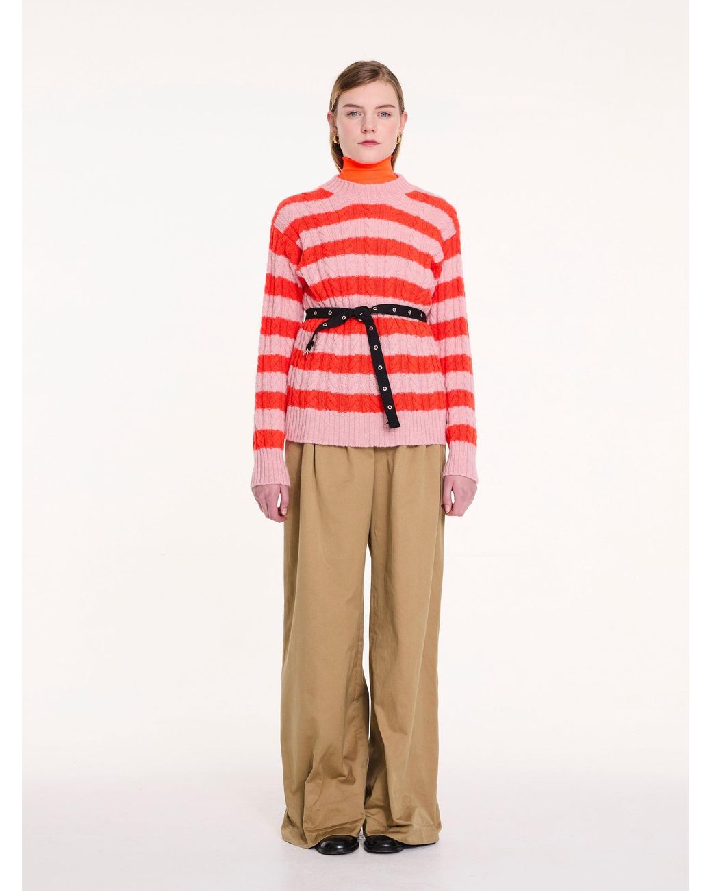 La Fetiche White Kurt Striped Cable Sweater