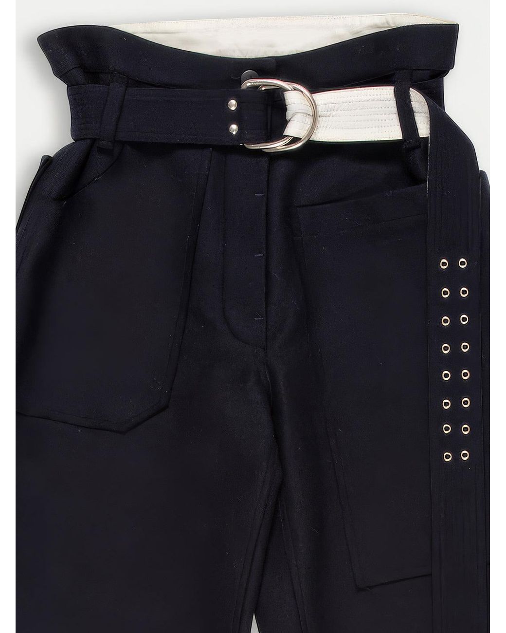 La Fetiche Blue David Raw-Cut Felt Sailor Pants With Military D Ring Belt