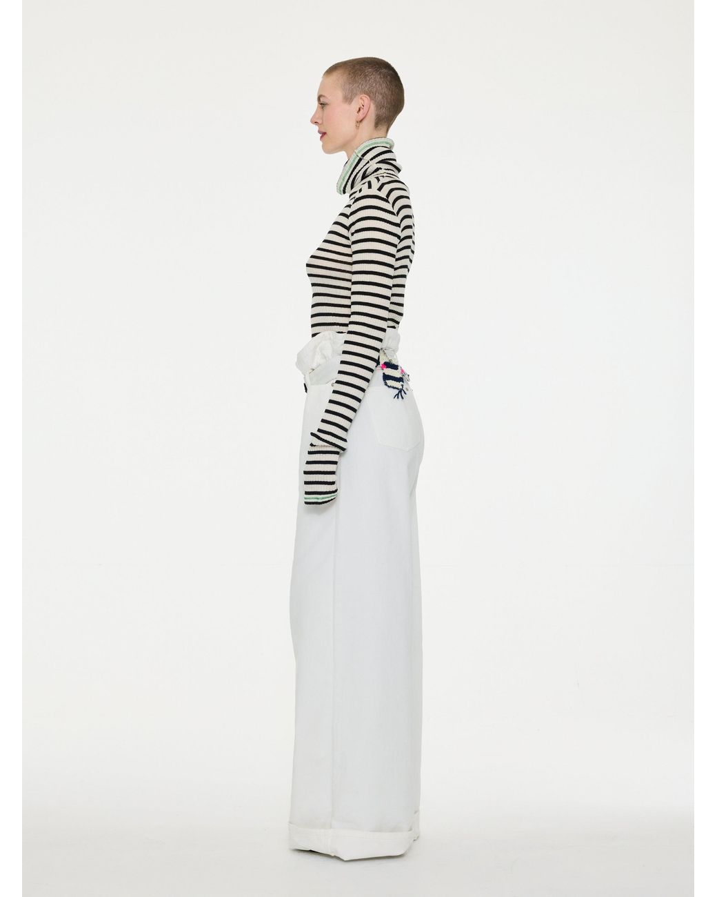 La Fetiche White Biba Roll Neck Striped Top