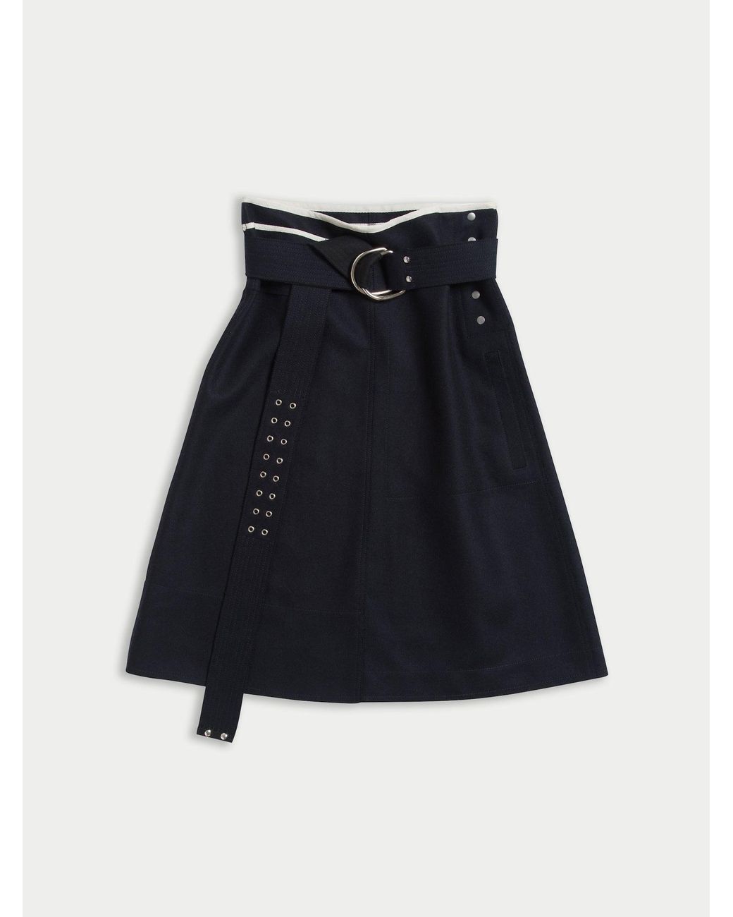La Fetiche Blue Bonnie Raw-Cut Felt A-Line Skirt With D Ring Military Belt