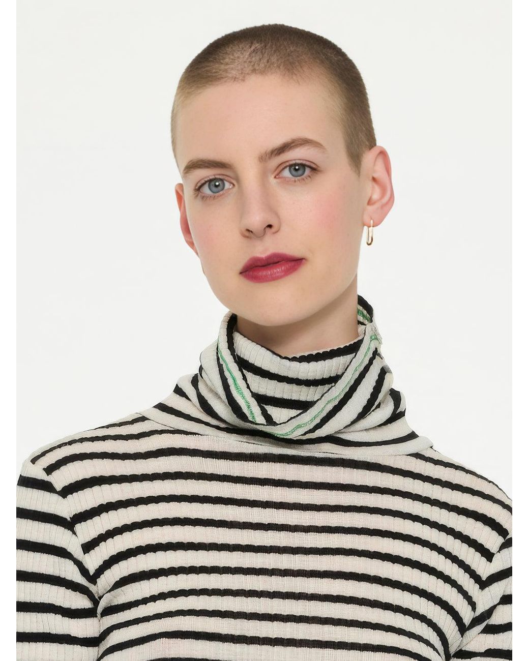 La Fetiche White Biba Roll Neck Striped Top